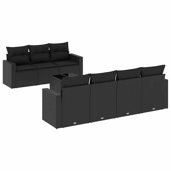vidaXL 8-osaline aiadiivani komplekt patjadega, must, pol&uuml;rotang