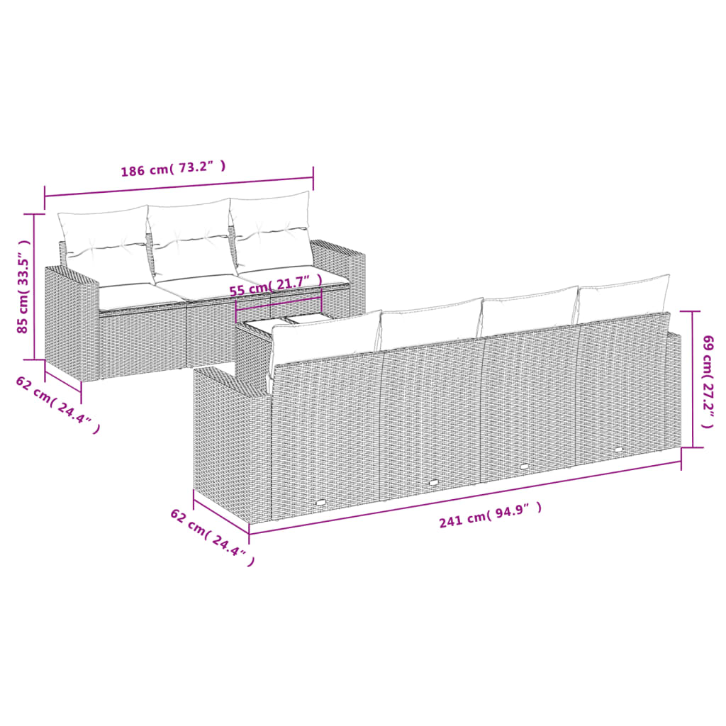 vidaXL 8-delige Loungeset met kussens poly rattan zwart afbeelding
