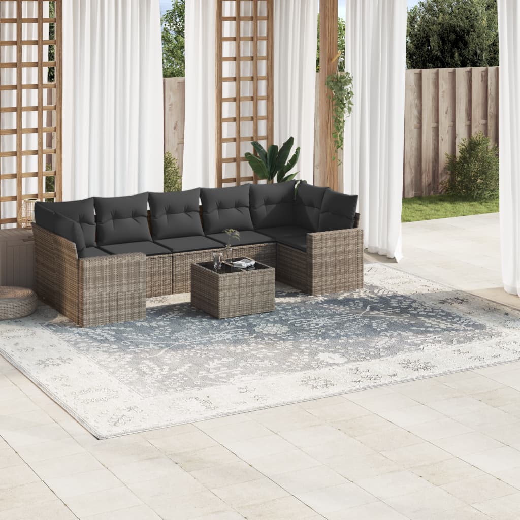 vidaXL 8-tlg. Garten-Sofagarnitur mit Kissen Grau Poly Rattan