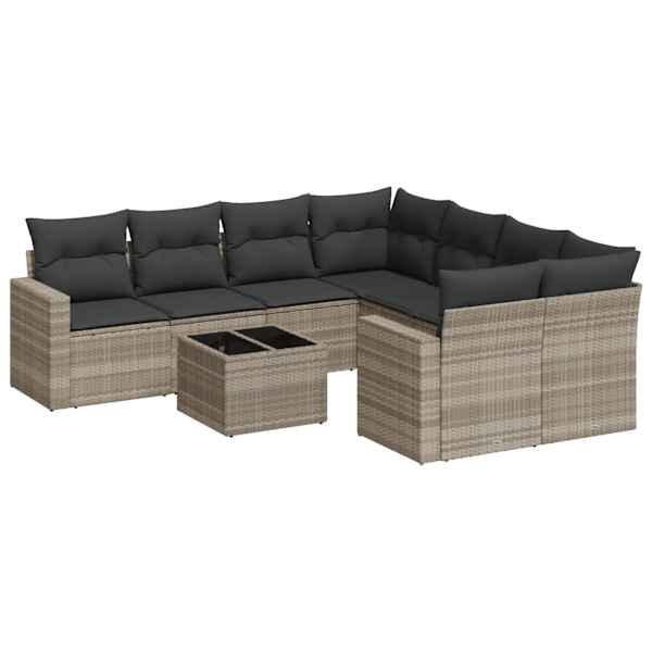 vidaXL 9-osaline aiadiivani komplekt patjadega, helehall, pol&uuml;rotang