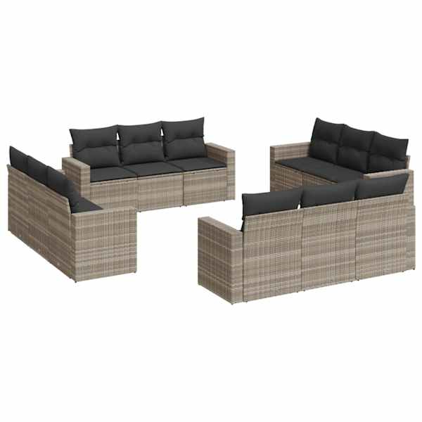 vidaXL 12-osaline aiadiivani komplekt patjadega, helehall, pol&uuml;rotang