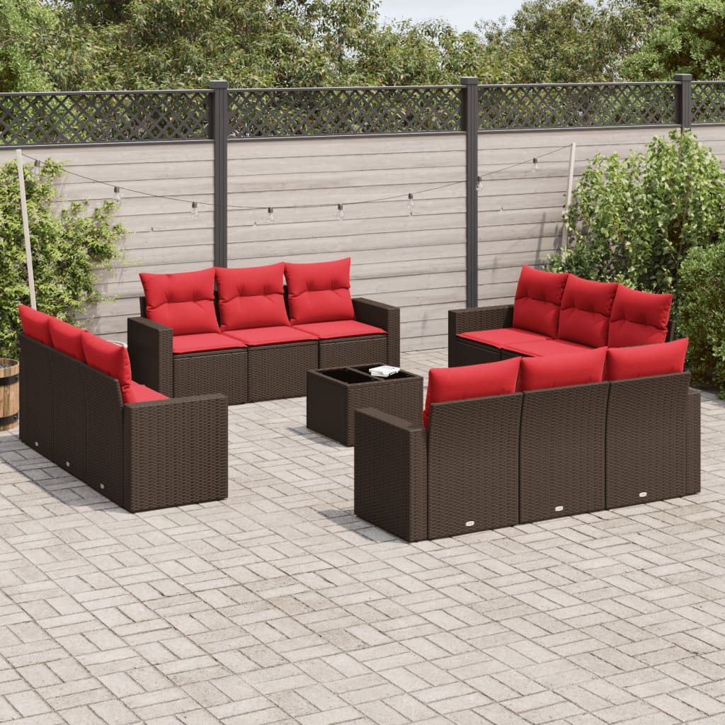 Set de sofás de jardín con cojines 13 piezas ratán PE marrón