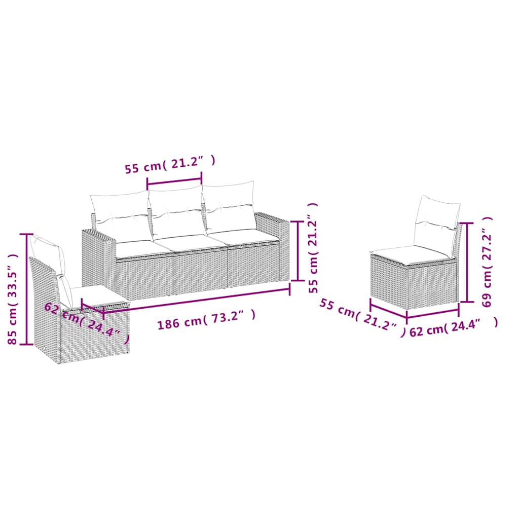 Set mobilier de grădină cu perne, 5 piese, negru, poliratan 3218775 - imagine 3