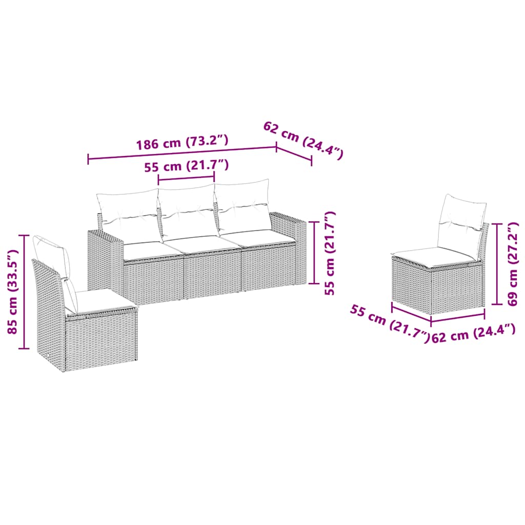 Set canapele de grădină cu perne, 5 piese gri deschis poliratan 3218782 - imagine 3
