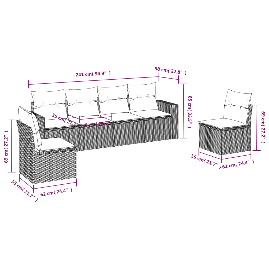 Set mobilier grădină cu perne, 6 piese, gri, poliratan 3218800 - imagine 3