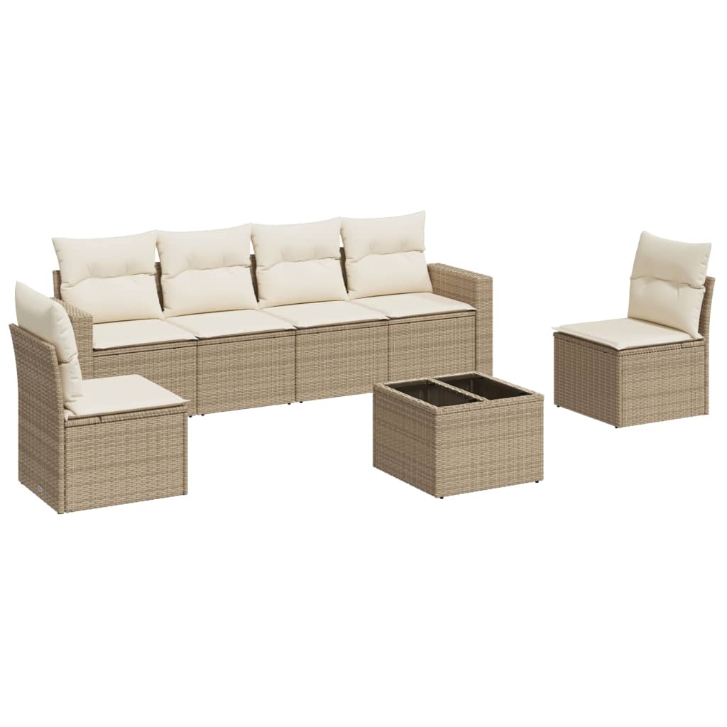 Thumbnail - vidaXL 7-tlg. Garten-Sofagarnitur mit Kissen Beige Poly Rattan