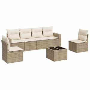 7dílná zahradní sedací souprava s poduškami béžová polyratan - obrázek 2