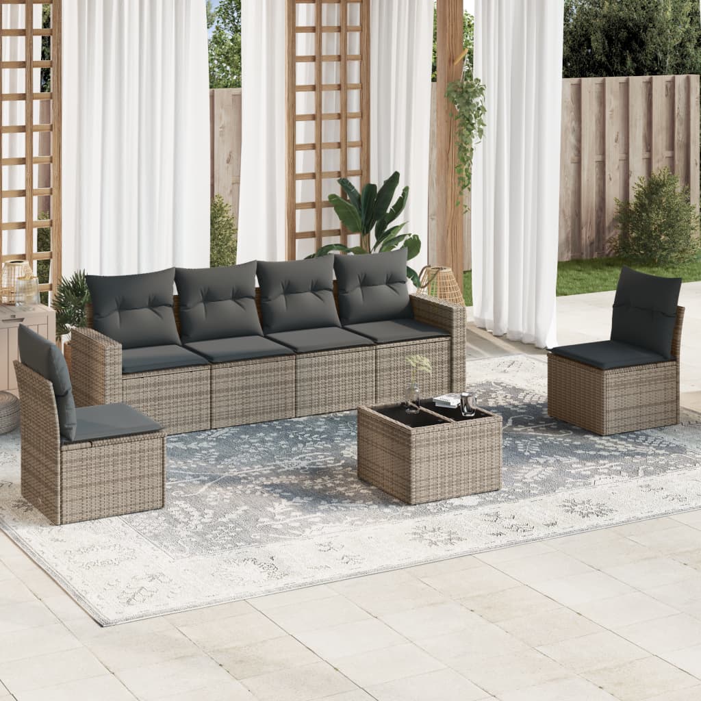 vidaXL 7-tlg. Garten-Sofagarnitur mit Kissen Grau Poly Rattan