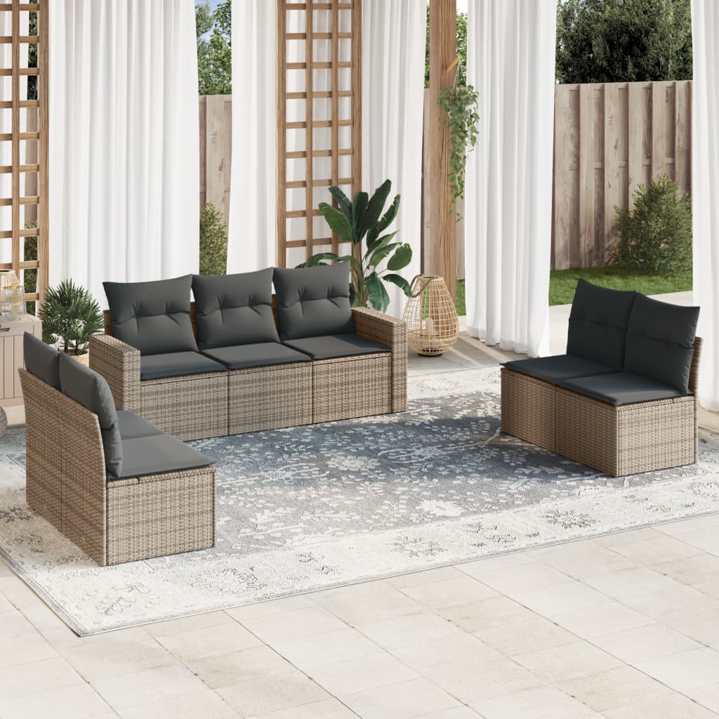 vidaXL 7-tlg. Garten-Sofagarnitur mit Kissen Grau Poly Rattan