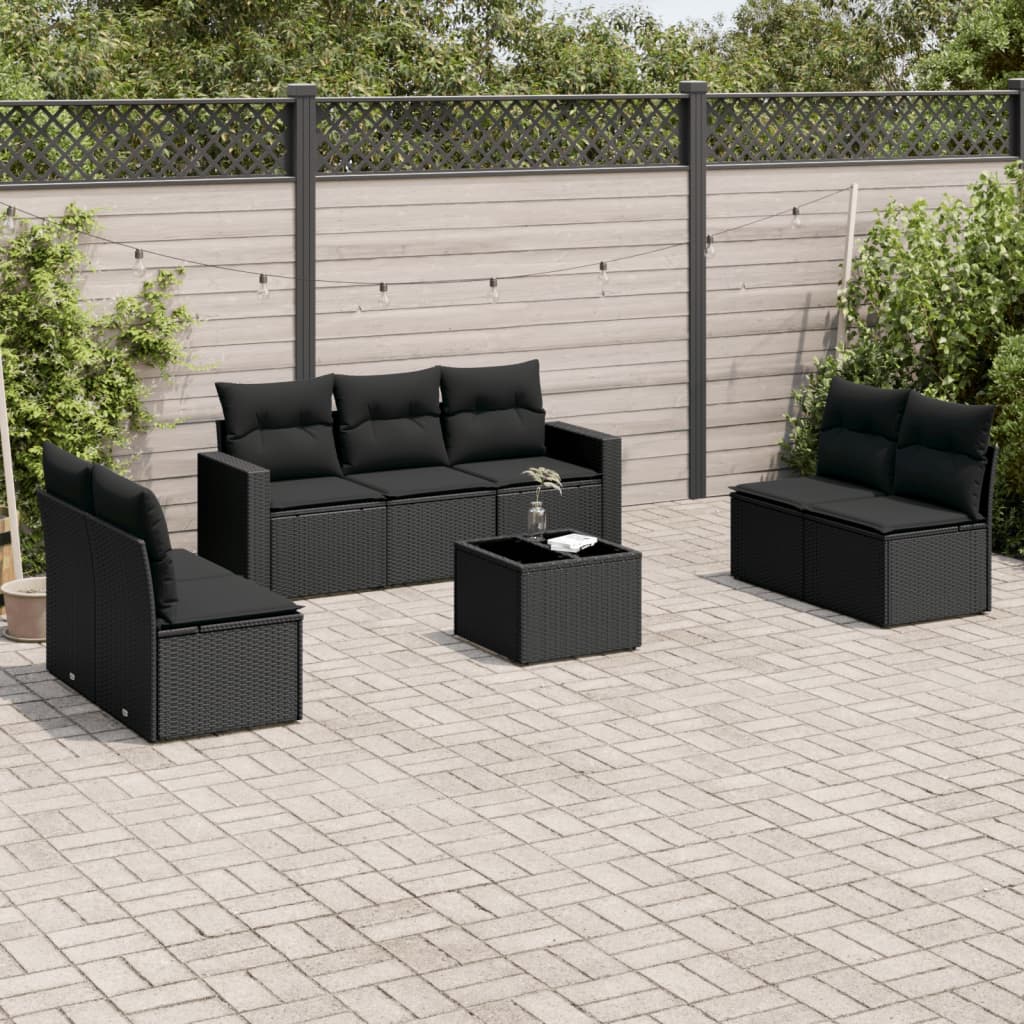 vidaXL 8-tlg. Garten-Sofagarnitur mit Kissen Schwarz Poly Rattan