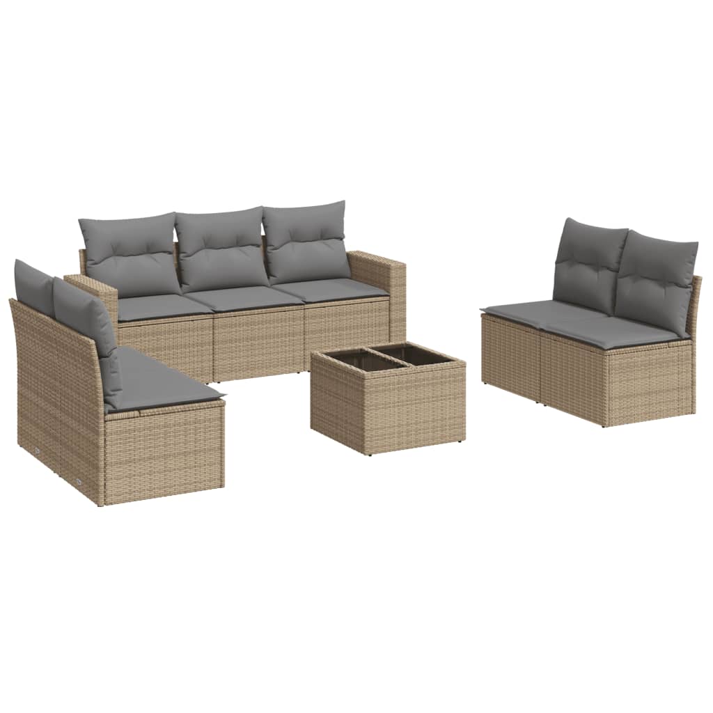 vidaXL Set canapele de grădină, 8 piese, cu perne, bej, poliratan