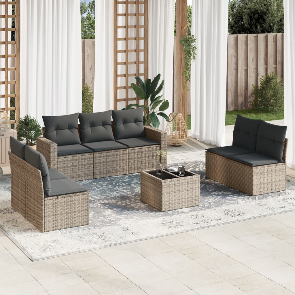 vidaXL 8-tlg. Garten-Sofagarnitur mit Kissen Grau Poly Rattan