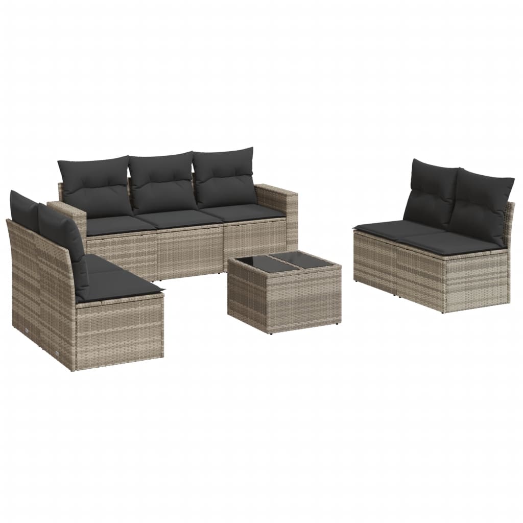 Thumbnail - vidaXL 8-tlg. Garten-Sofagarnitur mit Kissen Hellgrau Poly Rattan
