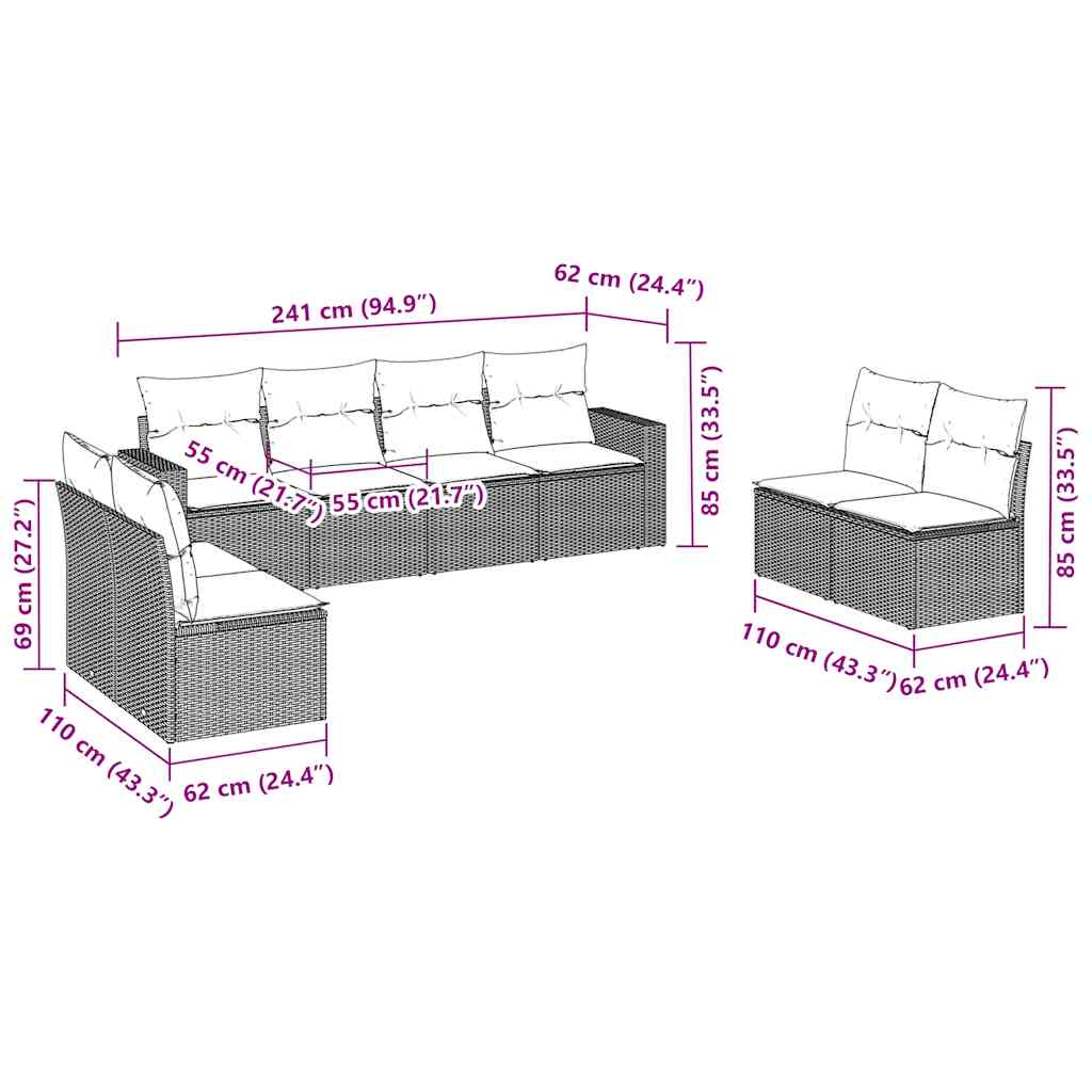 vidaXL 8-delige Loungeset met kussens poly rattan bruin afbeelding