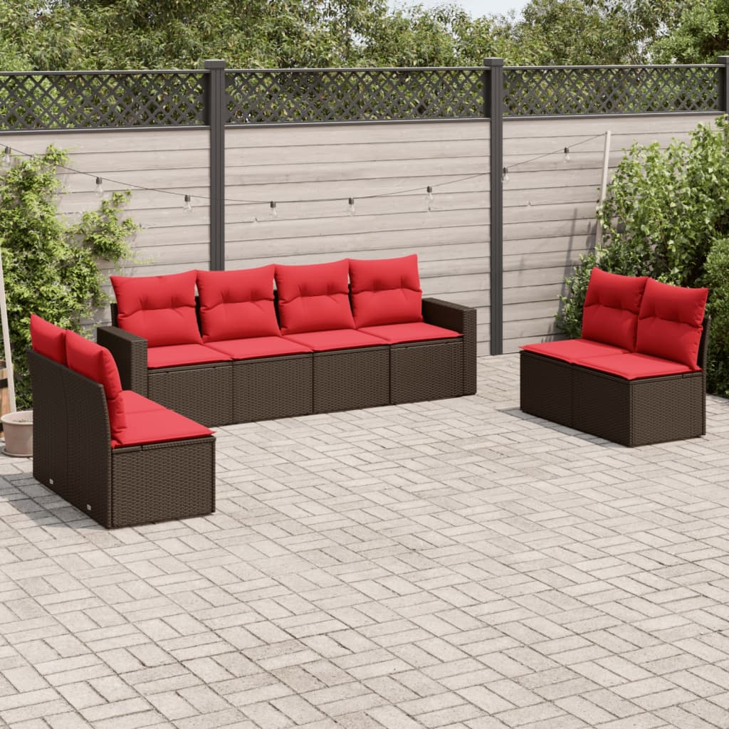 Set sofás de jardín 8 piezas y cojines ratán sintético marrón