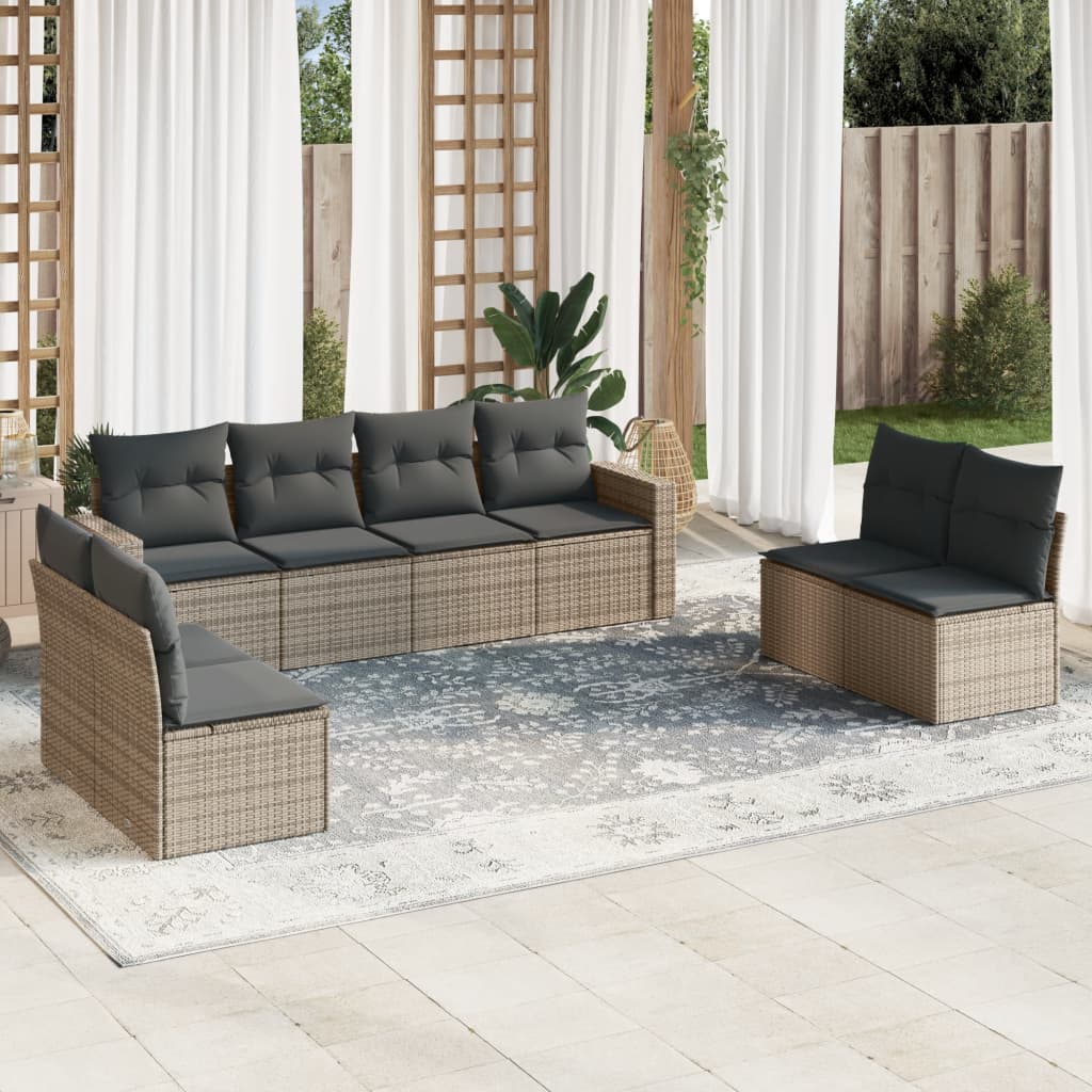 vidaXL 9-tlg. Garten-Sofagarnitur mit Kissen Grau Poly Rattan