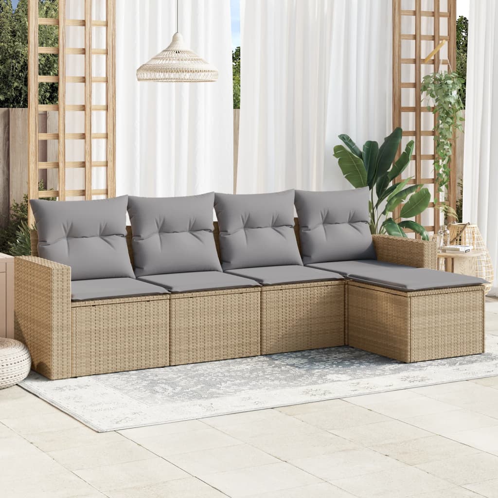 vidaXL Salon de jardin avec coussins 5 pcs beige résine tressée