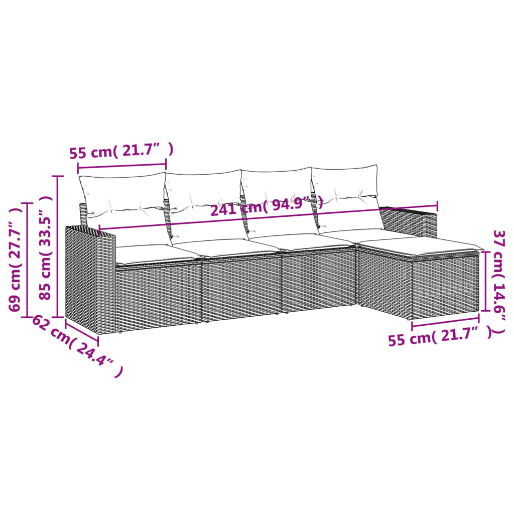 Set canapea de grădină cu perne, 5 piese, gri, poliratan 3218880 - imagine 3