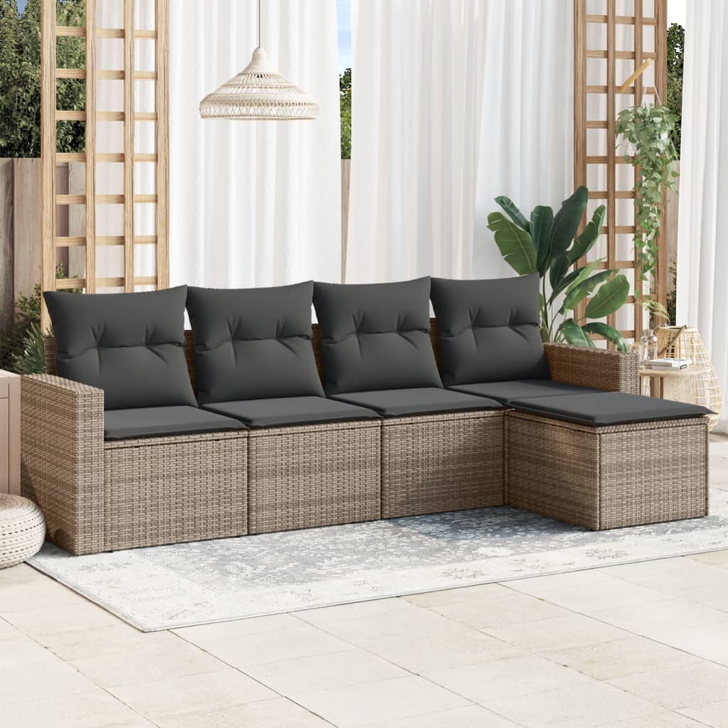 vidaXL 5-tlg. Garten-Sofagarnitur mit Kissen Grau Poly Rattan