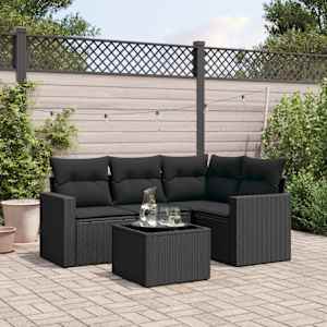 Vrtna sedežna garnitura 5-delna z blazinami črn poli ratan