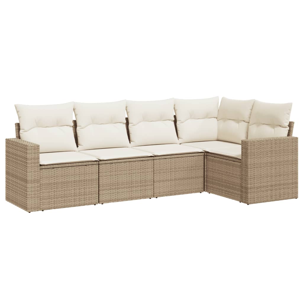 Thumbnail - vidaXL 5-tlg. Garten-Sofagarnitur mit Kissen Beige Poly Rattan