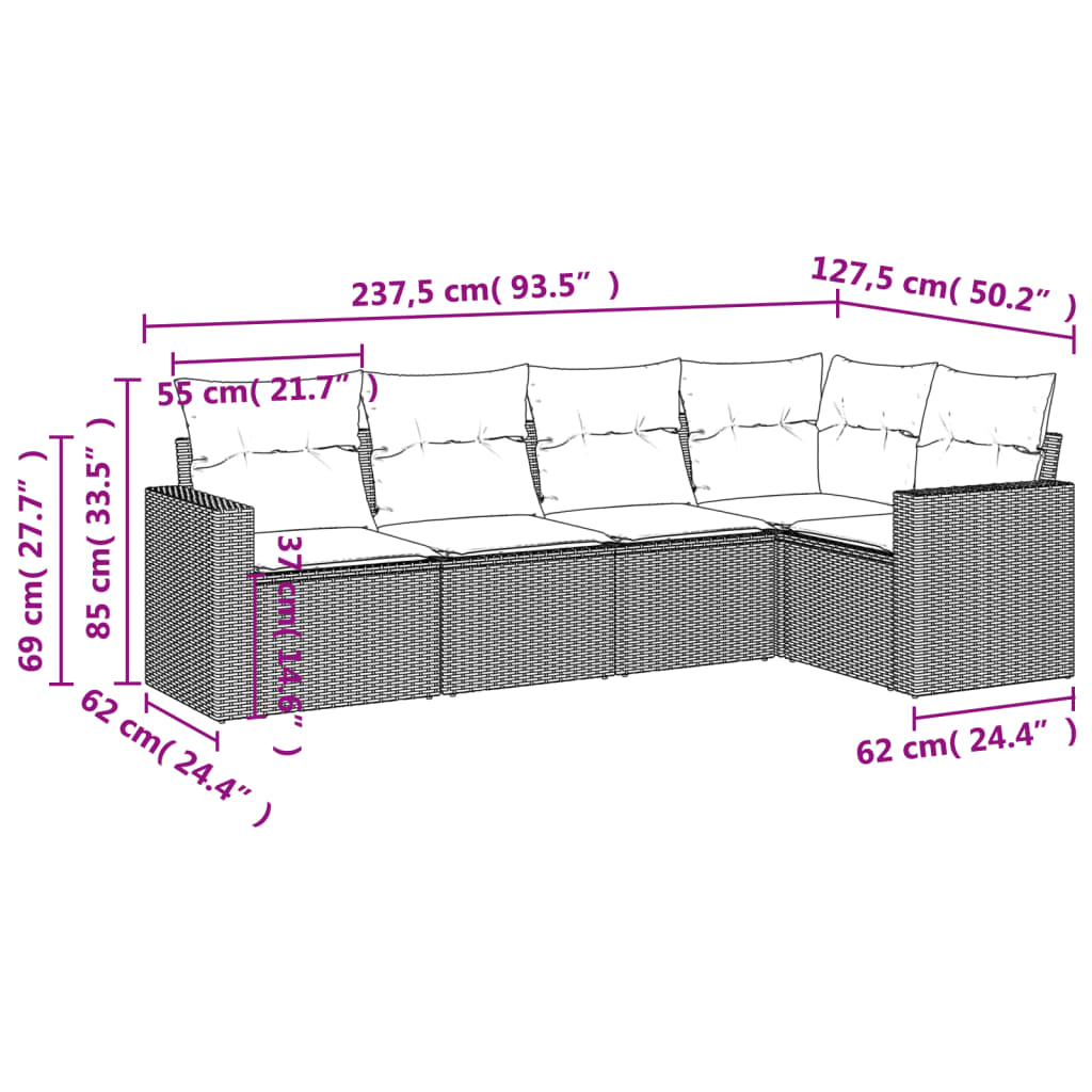 Set canapele de grădină cu perne, 5 piese, bej, poliratan 3218919 - imagine 3