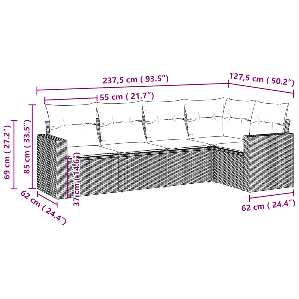 Set canapele de grădină cu perne, 5 piese gri deschis poliratan 3218922 - imagine 3