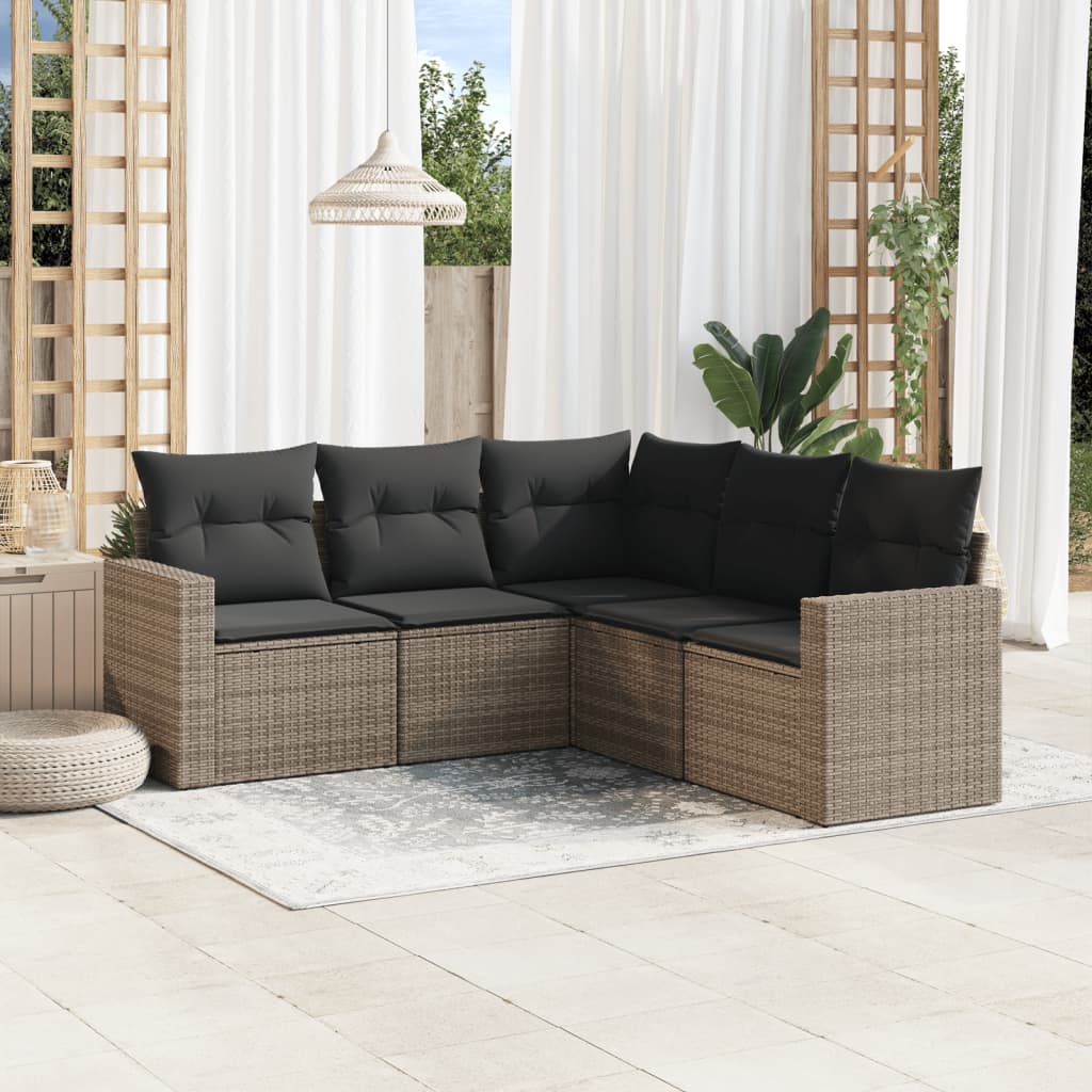 vidaXL 5-tlg. Garten-Sofagarnitur mit Kissen Grau Poly Rattan