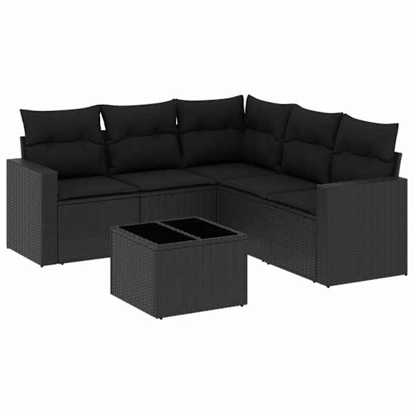 vidaXL 6-osaline aiadiivani komplekt patjadega, must, pol&uuml;rotang