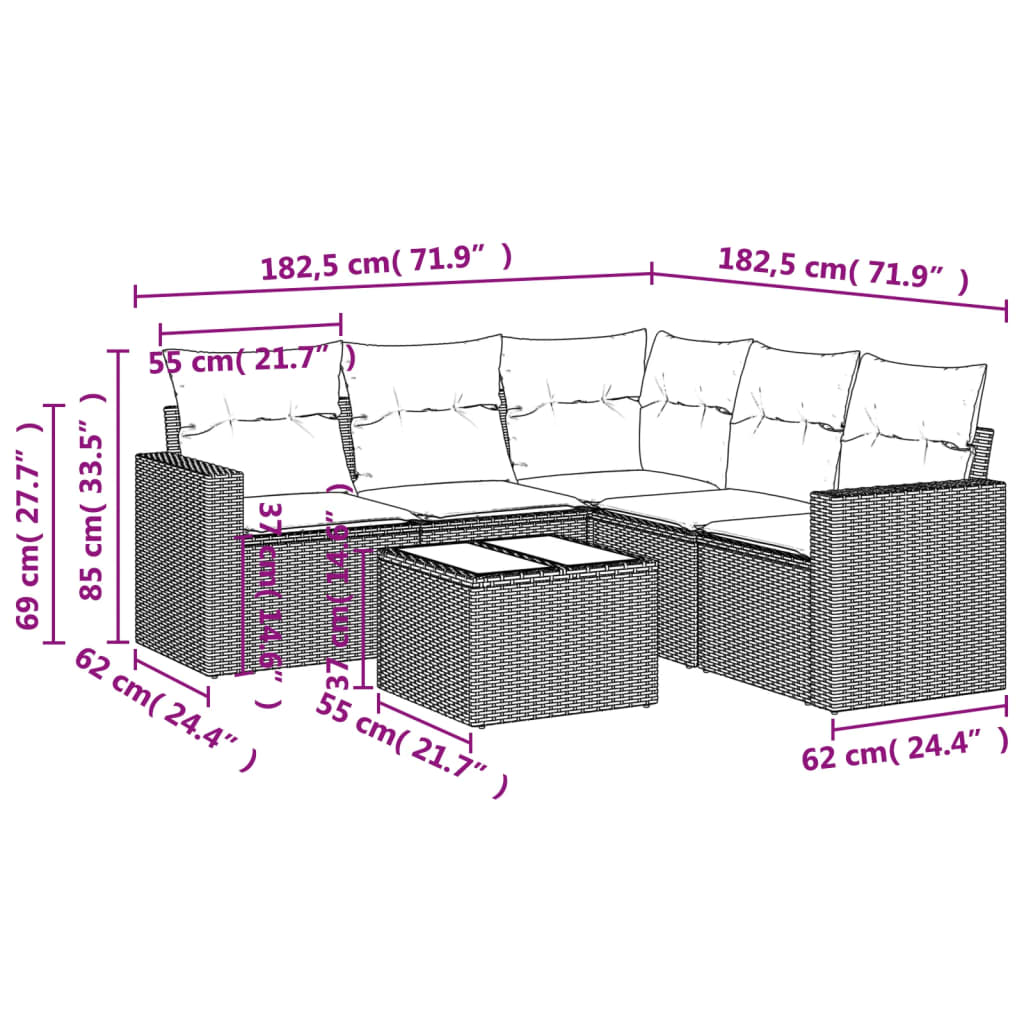 vidaXL 6-delige Loungeset met kussens poly rattan beige afbeelding