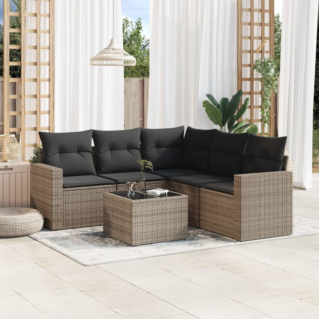 vidaXL 6-tlg. Garten-Sofagarnitur mit Kissen Grau Poly Rattan