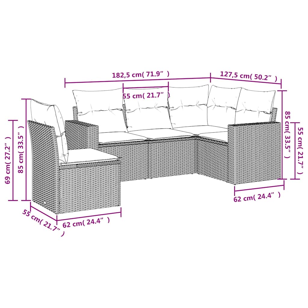 Set mobilier de grădină cu perne, 5 piese, negru, poliratan 3218955 - imagine 3