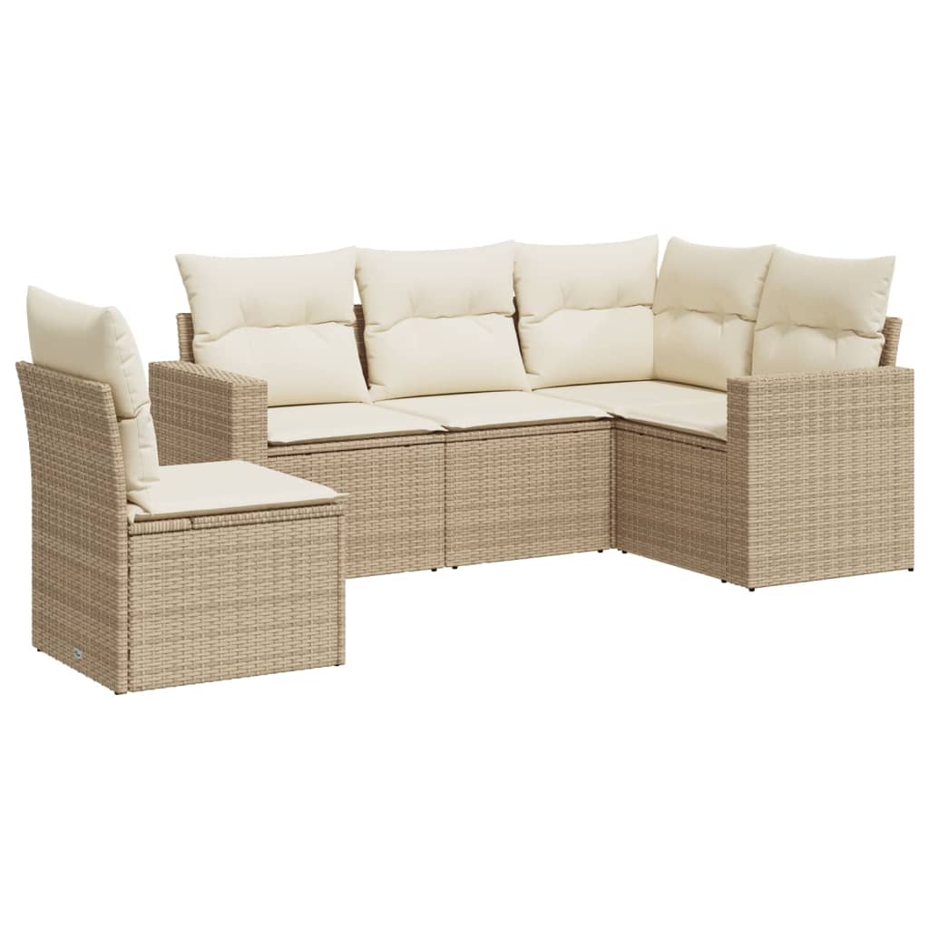 Thumbnail - vidaXL 5-tlg. Garten-Sofagarnitur mit Kissen Beige Poly Rattan