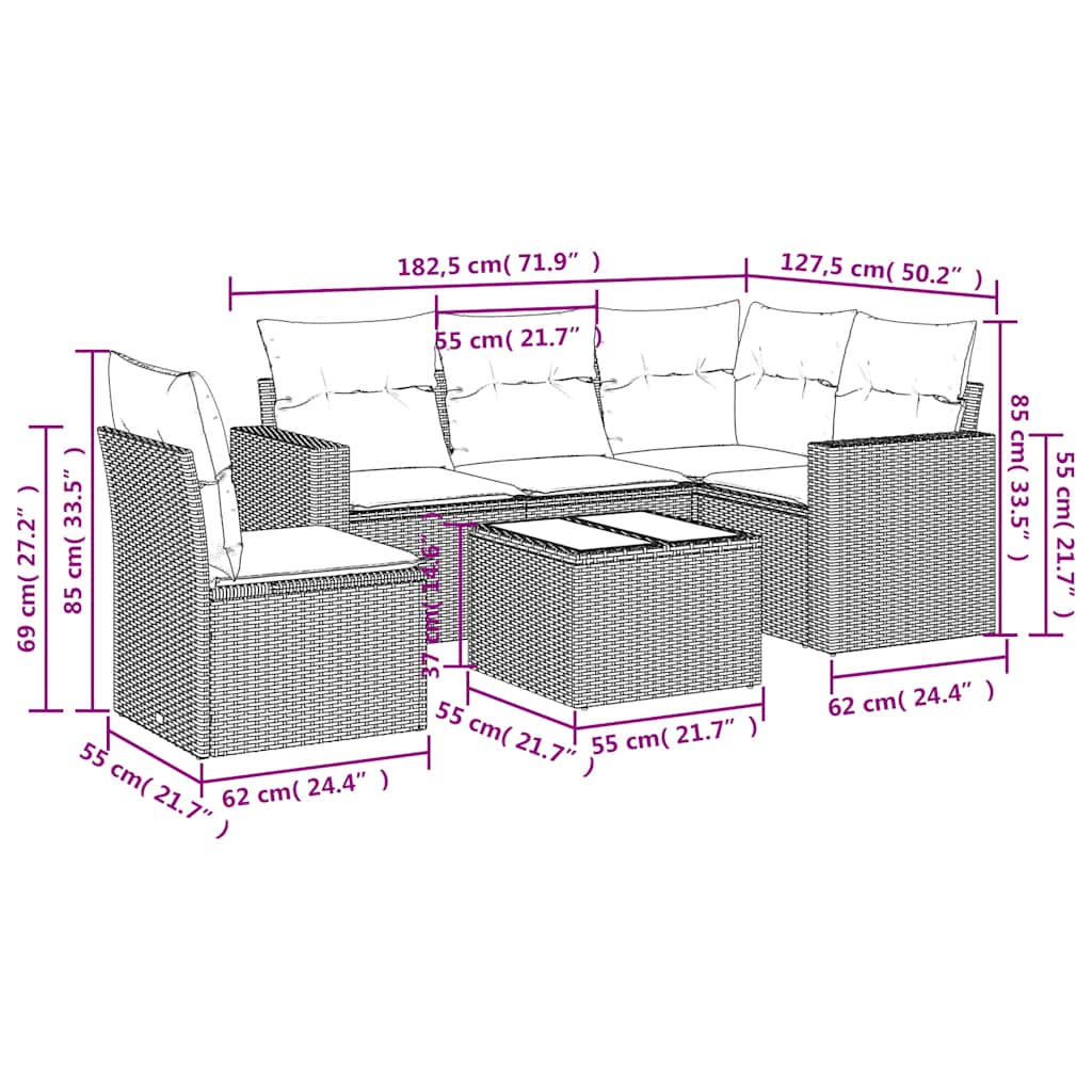 Set mobilier de grădină cu perne, 6 piese, negru, poliratan 3218965 - imagine 3