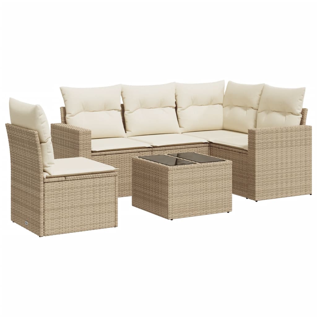 Thumbnail - vidaXL 6-tlg. Garten-Sofagarnitur mit Kissen Beige Poly Rattan