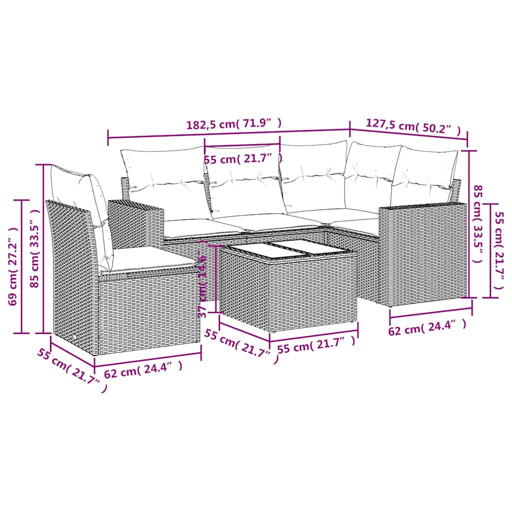 Set canapele de grădină cu perne, 6 piese, bej, poliratan 3218969 - imagine 3