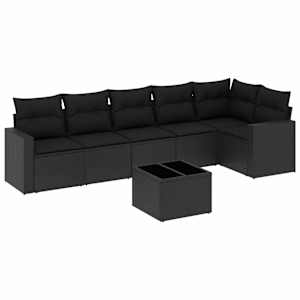 vidaXL 7-osaline aiadiivani komplekt patjadega, must, pol&uuml;rotang