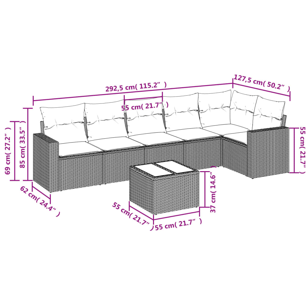 vidaXL 7-delige Loungeset met kussens poly rattan zwart afbeelding