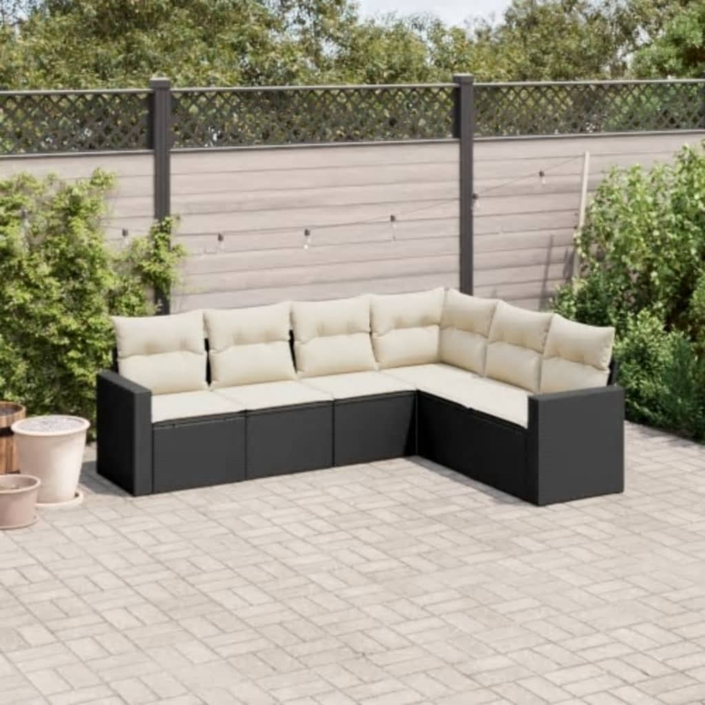 vidaXL Salon de jardin 6 pcs avec coussins noir résine tressée