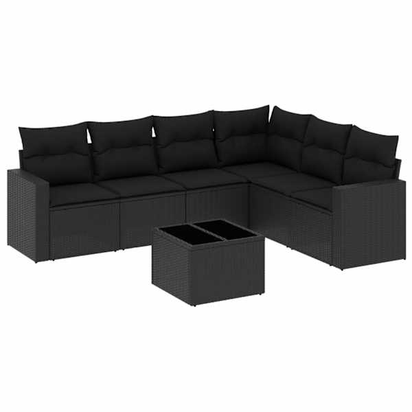vidaXL 7-osaline aiadiivani komplekt patjadega, must, pol&uuml;rotang