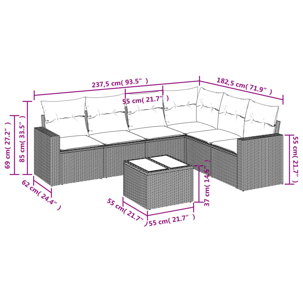 vidaXL 7-delige Loungeset met kussens poly rattan beige afbeelding