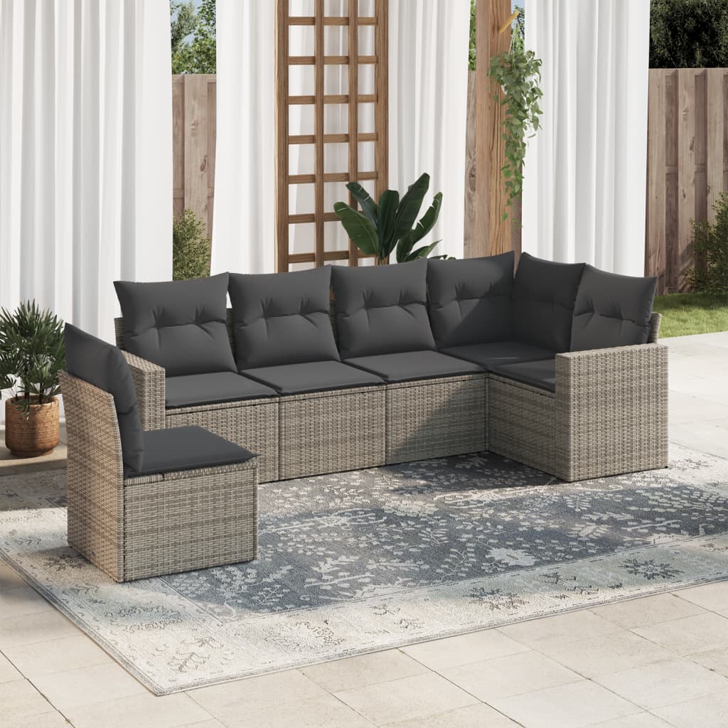 vidaXL 6-tlg. Garten-Sofagarnitur mit Kissen Grau Poly Rattan