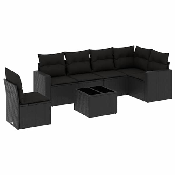 vidaXL 7-osaline aiadiivani komplekt patjadega, must, pol&uuml;rotang