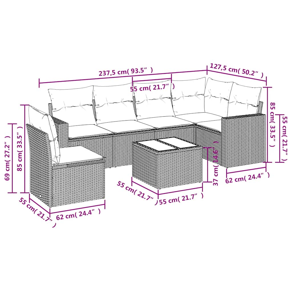 Set canapele de grădină cu perne, 7 piese, negru, poliratan 3219025 - imagine 3
