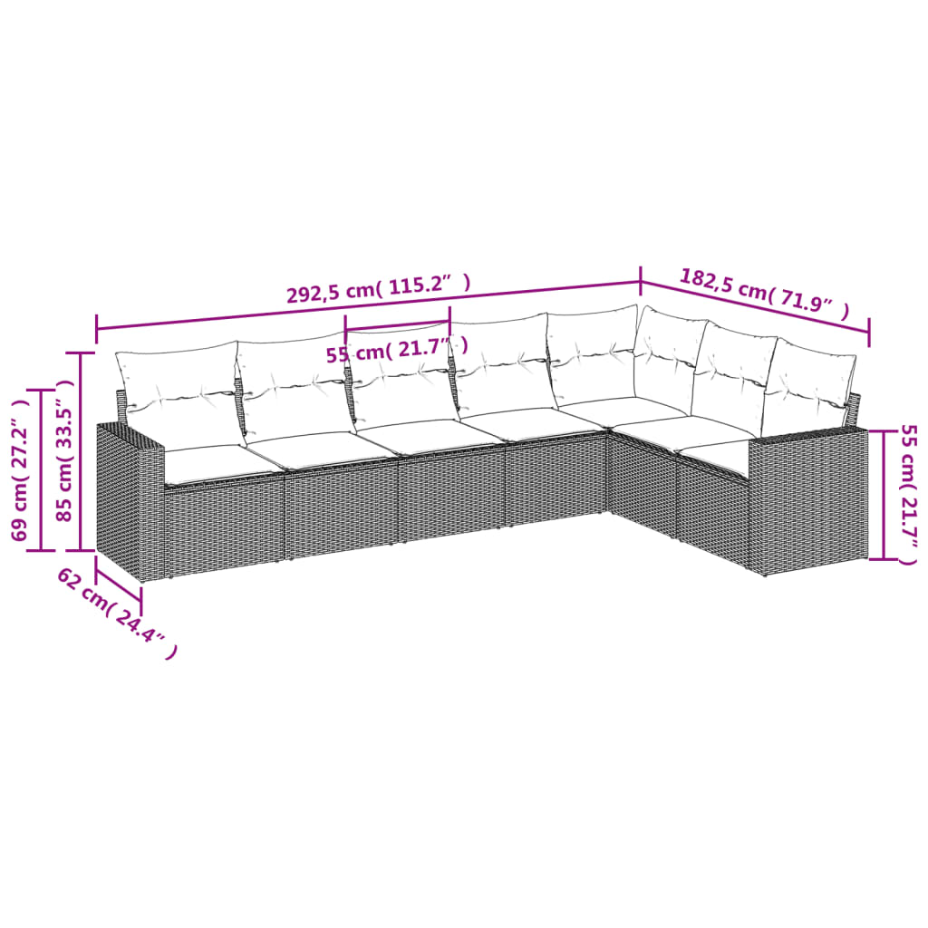 Thumbnail - vidaXL 7-tlg. Garten-Sofagarnitur mit Kissen Beige Poly Rattan