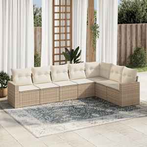 Vrtna sedežna garnitura 7-delna z blazinami bež poli ratan