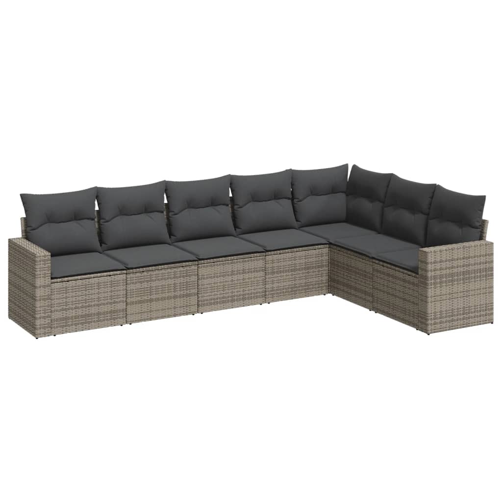 Thumbnail - vidaXL 7-tlg. Garten-Sofagarnitur mit Kissen Grau Poly Rattan