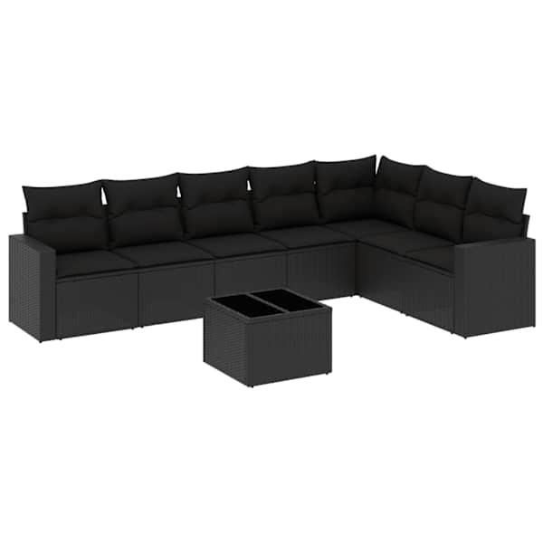 vidaXL 8-osaline aiadiivani komplekt patjadega, must, pol&uuml;rotang