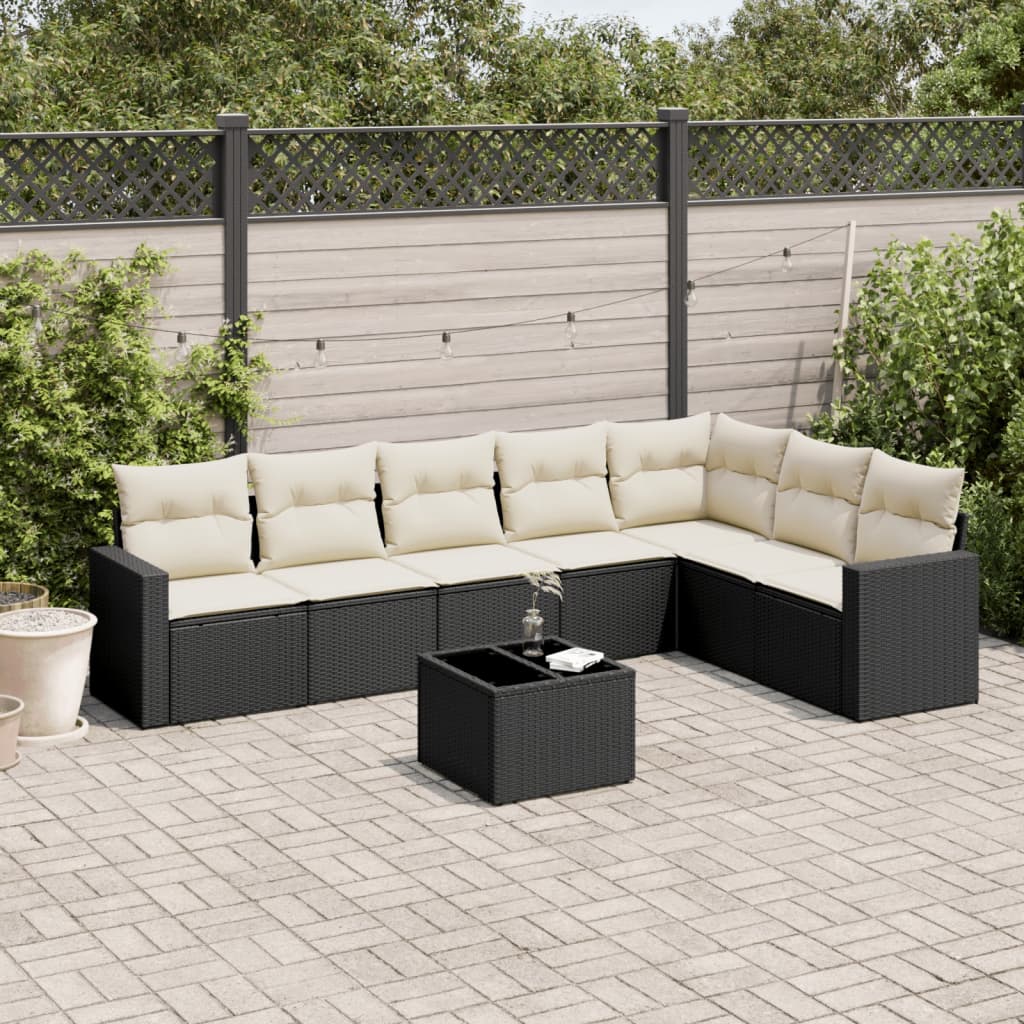 vidaXL 8-tlg. Garten-Sofagarnitur mit Kissen Schwarz Poly Rattan