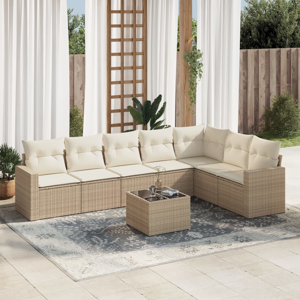 vidaXL 8-tlg. Garten-Sofagarnitur mit Kissen Beige Poly Rattan